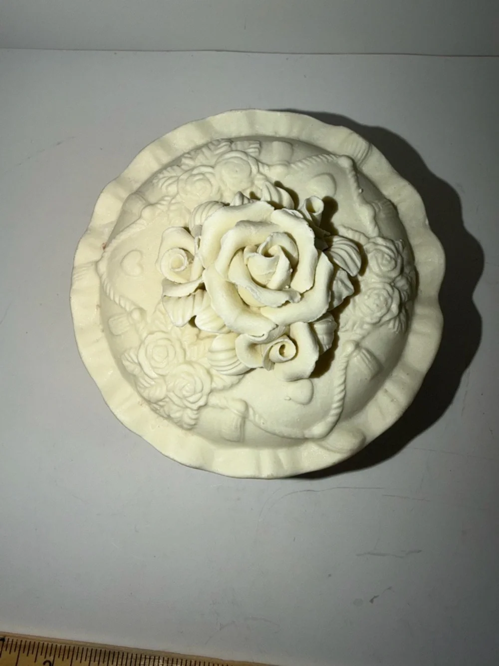 Vintage White Bisque Porcelain Footed Trinket Box